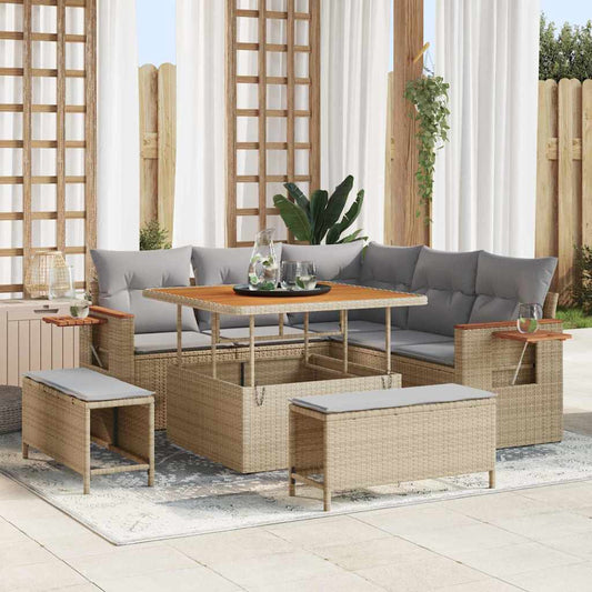 Garten-Sofa-Set mit Kissen 8 pcs Beige und Hellgrau