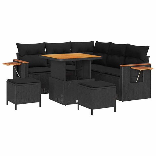 Garten-Sofa-Set mit Kissen 8 pcs Schwarz