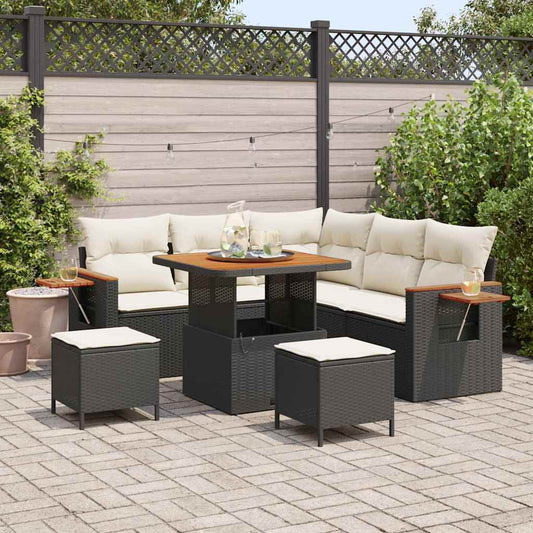 Garten-Sofa-Set 8 pcs Schwarz und Creme 80 x 80 x 71 cm