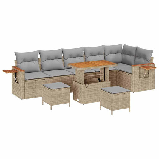 Garten-Sofa-Set 9 pcs Beige und Hellgrau 90 x 55 x 71 cm