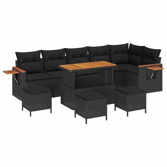 Garten-Sofa-Set mit Kissen 10 pcs Schwarz 110 x 55 x 71 cm