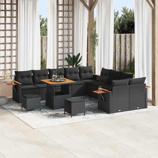 Garten-Sofa-Set mit Kissen 13 pcs Schwarz