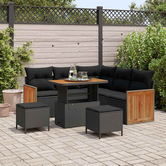 Garten-Sofa-Set mit Kissen 8 pcs Schwarz 90 x 55 x 71 cm