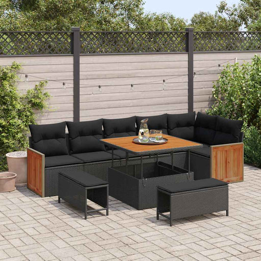 Garten-Sofa-Set mit Kissen 9 pcs Schwarz 100 x 100 x 71 cm