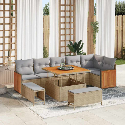 Garten-Sofa-Set mit Kissen 9 pcs Beige und Hellgrau