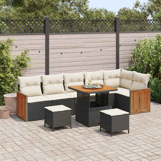 Garten-Sofa-Set mit Kissen 9 pcs Schwarz und Creme