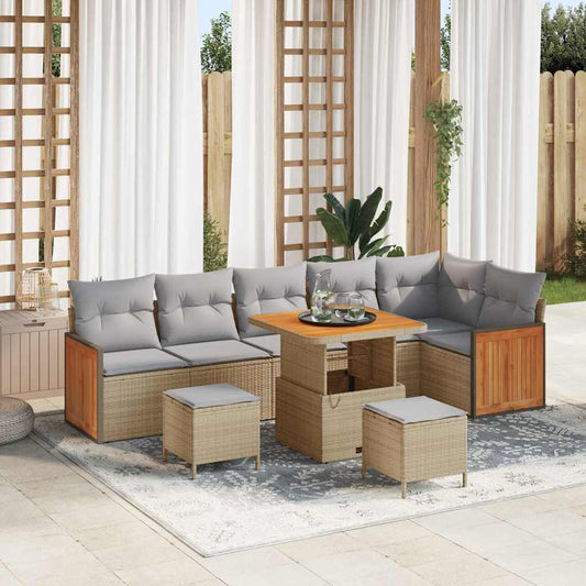 Garten-Sofa-Set mit Kissen 9 pcs Beige und Hellgrau