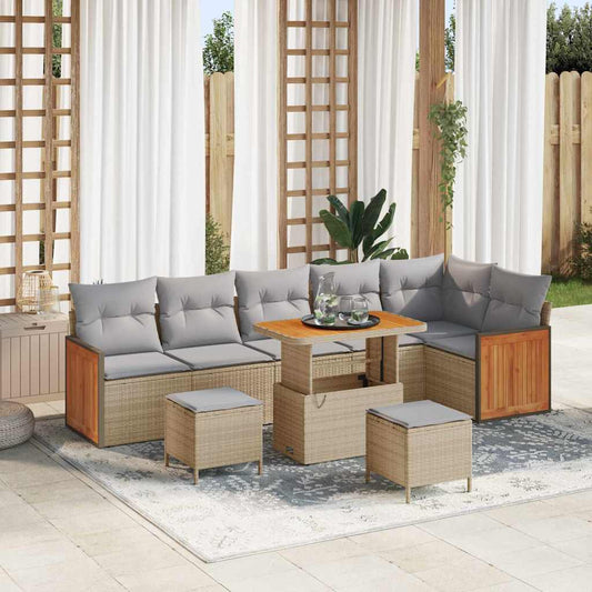 Garten-Sofa-Set mit Kissen 9 pcs Beige und Hellgrau