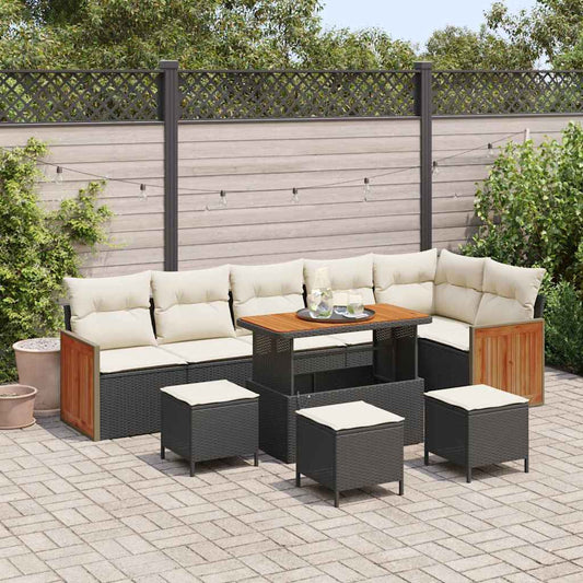 Garten-Sofa-Set mit Kissen 10 pcs Schwarz und Creme
