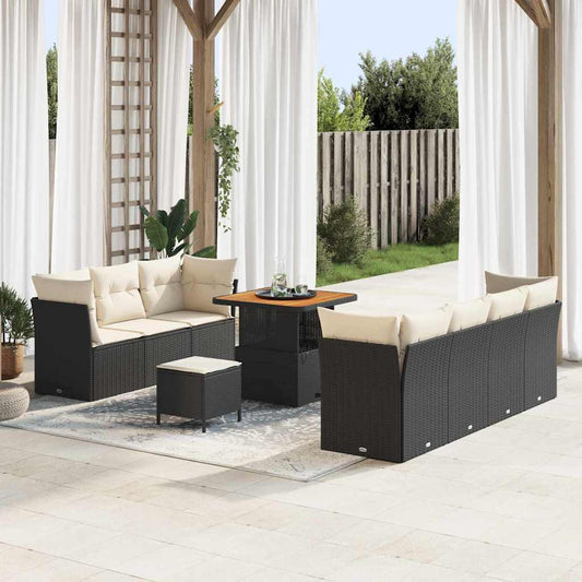 Garten-Sofa-Set 10 pcs Schwarz und Creme 80 x 80 x 71 cm