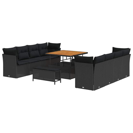 Garten-Sofa-Set mit Kissen mit Speicher 11 pcs Schwarz