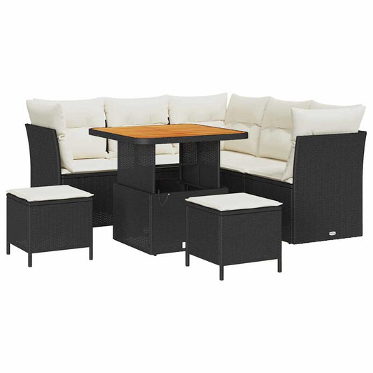 Garten-Sofa-Set 8 pcs Schwarz und Creme 80 x 80 x 71 cm