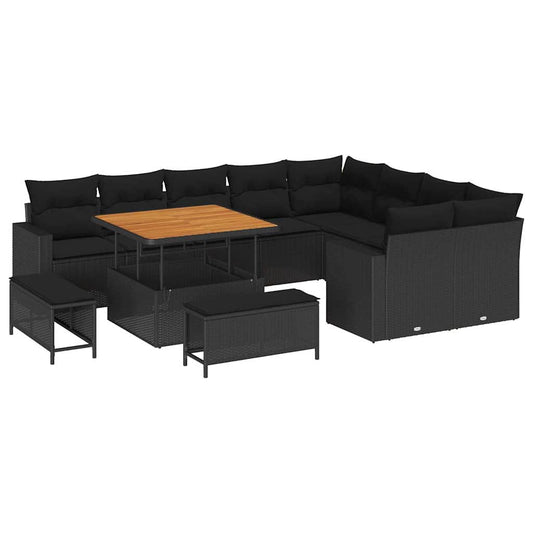 Garten-Sofa-Set mit Kissen 12 pcs Schwarz 100 x 100 x 71 cm