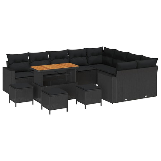 Garten-Sofa-Set mit Kissen 13 pcs Schwarz 110 x 55 x 71 cm