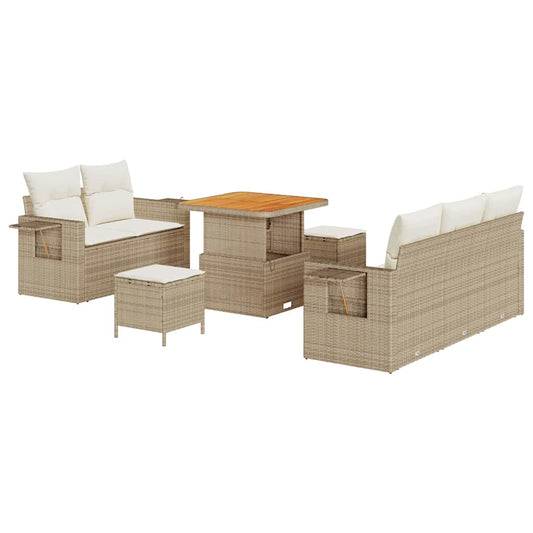 Garten-Sofa-Set mit Kissen mit Speicher 8 pcs Beige und Creme