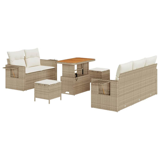Garten-Sofa-Set mit Kissen mit Speicher 8 pcs Beige und Creme