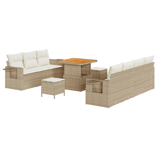 Garten-Sofa-Set mit Kissen mit Speicher 10 pcs Beige und Creme