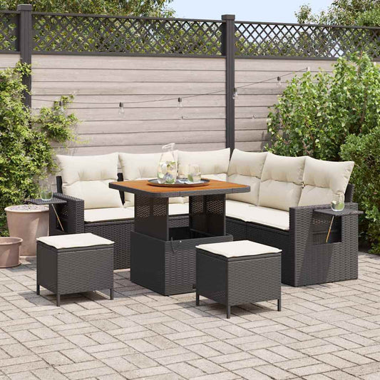 Garten-Sofa-Set 8 pcs Schwarz und Creme 80 x 80 x 71 cm