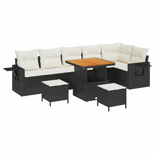 Garten-Sofa-Set mit Speicher 9 pcs Schwarz Poly Rattan