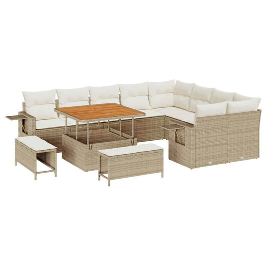 Garten-Sofa-Set mit Kissen mit Speicher 12 pcs Beige und Creme