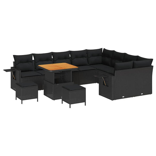 Garten-Sofa-Set mit Kissen 12 pcs Schwarz 80 x 80 x 71 cm