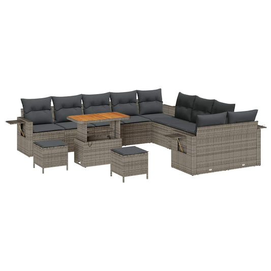 Garten-Sofa-Set mit Speicher 13 pcs Grau Poly Rattan
