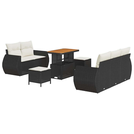 Garten-Sofa-Set 8 pcs Schwarz und Creme 90 x 55 x 71 cm