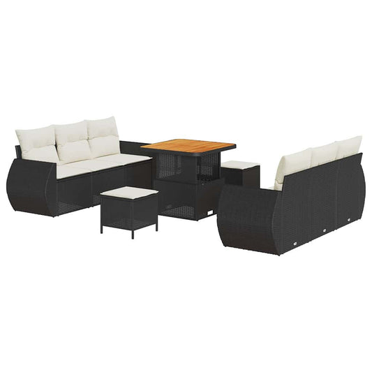 Garten-Sofa-Set mit Kissen mit Speicher 9 pcs Schwarz und Creme