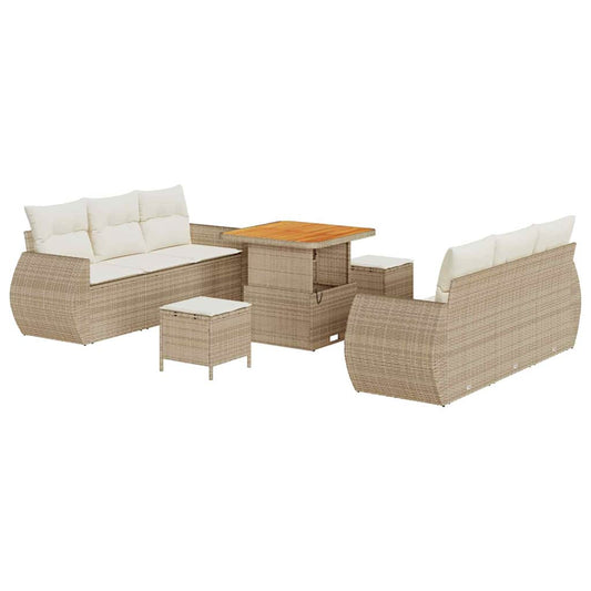Garten-Sofa-Set mit Kissen mit Speicher 9 pcs Beige und Creme