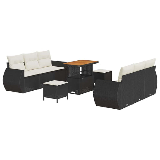 Garten-Sofa-Set mit Kissen mit Speicher 9 pcs Schwarz und Creme