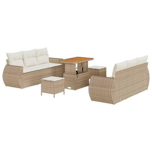 Garten-Sofa-Set mit Kissen mit Speicher 9 pcs Beige und Creme
