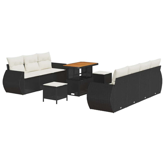 Garten-Sofa-Set 10 pcs Schwarz und Creme 90 x 55 x 71 cm