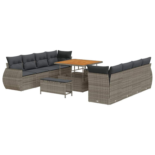 Garten-Sofa-Set mit Speicher 11 pcs Grau Poly Rattan