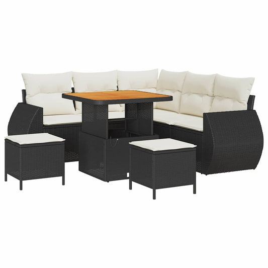 Garten-Sofa-Set 8 pcs Schwarz und Creme 80 x 80 x 71 cm