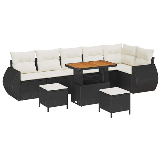 Garten-Sofa-Set 9 pcs Schwarz und Creme 90 x 55 x 71 cm