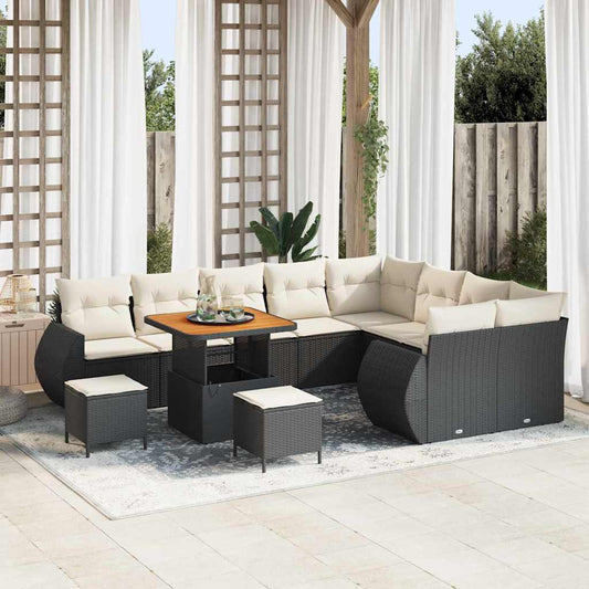 Garten-Sofa-Set 12 pcs Schwarz und Creme 80 x 80 x 71 cm