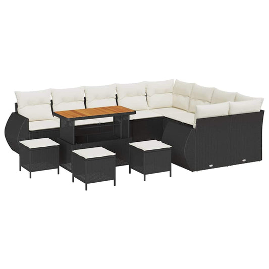 Garten-Sofa-Set 13 pcs Schwarz und Creme 110 x 55 x 71 cm