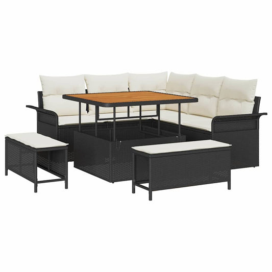 Garten-Sofa-Set 8 pcs Schwarz und Creme 100 x 100 x 71 cm