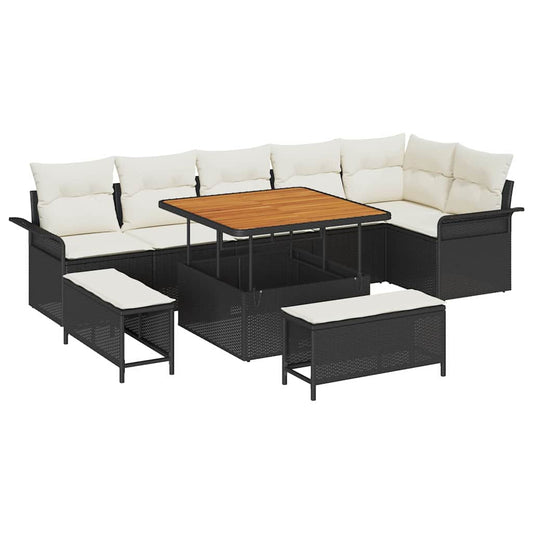 Garten-Sofa-Set 9 pcs Schwarz und Creme 100 x 100 x 71 cm