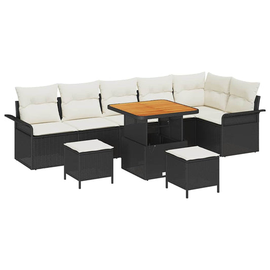 Garten-Sofa-Set 9 pcs Schwarz und Creme 80 x 80 x 71 cm