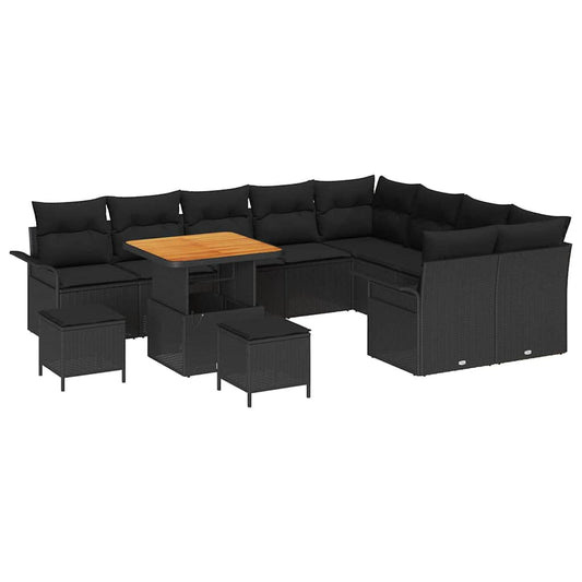 Garten-Sofa-Set mit Kissen 12 pcs Schwarz 80 x 80 x 71 cm