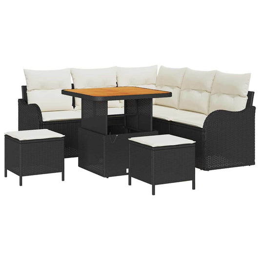 Garten-Sofa-Set 8 pcs Schwarz und Creme 80 x 80 x 71 cm