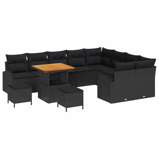 Garten-Sofa-Set mit Kissen 12 pcs Schwarz 80 x 80 x 71 cm