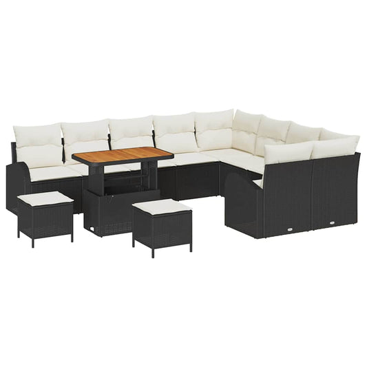 Garten-Sofa-Set 12 pcs Schwarz und Creme 90 x 55 x 71 cm