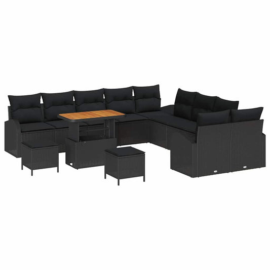 Garten-Sofa-Set mit Kissen 13 pcs Schwarz 90 x 55 x 71 cm