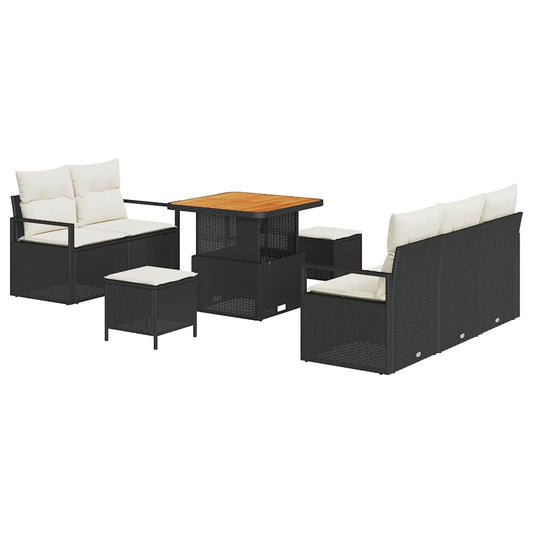 Garten-Sofa-Set mit Kissen mit Speicher 8 pcs Schwarz und Creme