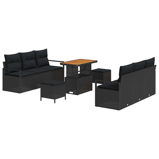 Garten-Sofa-Set mit Speicher 9 pcs Schwarz Poly Rattan