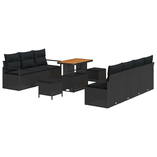 Garten-Sofa-Set mit Kissen 10 pcs Schwarz 90 x 55 x 71 cm