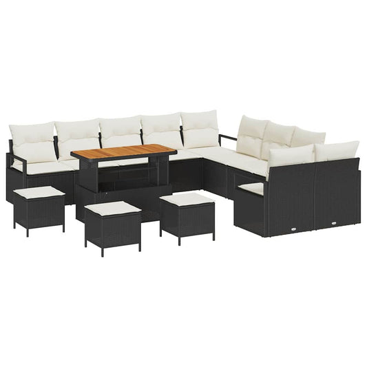 Garten-Sofa-Set 14 pcs Schwarz und Creme 110 x 55 x 71 cm