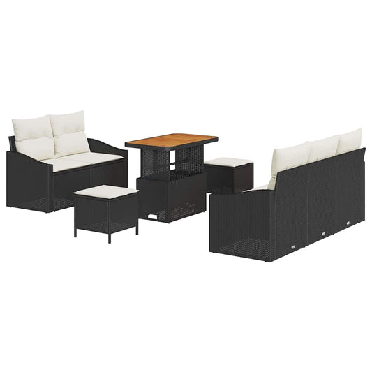Garten-Sofa-Set 8 pcs Schwarz und Creme 90 x 55 x 71 cm